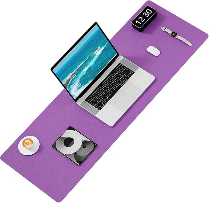 Hsurbtra Desk Pad, 48" x 17" PU Leather Desk Mat, XXXL Extended Mouse Pad, Waterproof Desktop Blotter Protector, Non-Slip Ultra Thin Large Laptop Keyboard Writing Mat for Office Home, Purple