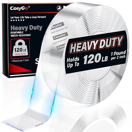 Strong Heavy Duty Double Sided Tape, 1.2" x 20FT Extra Large Clear & Tough Removable Nano Adhesive Tape for Wall Hanging Strip Poster Deco Rug (1/12" Thick)