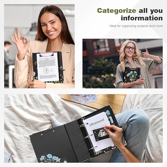 Ospelelf Small Three Ring Binder 2 Inch, Floral Round Ring Clipboard Binder with 5 Tab Dividers, File Folder Labels, for School and Office Supplies