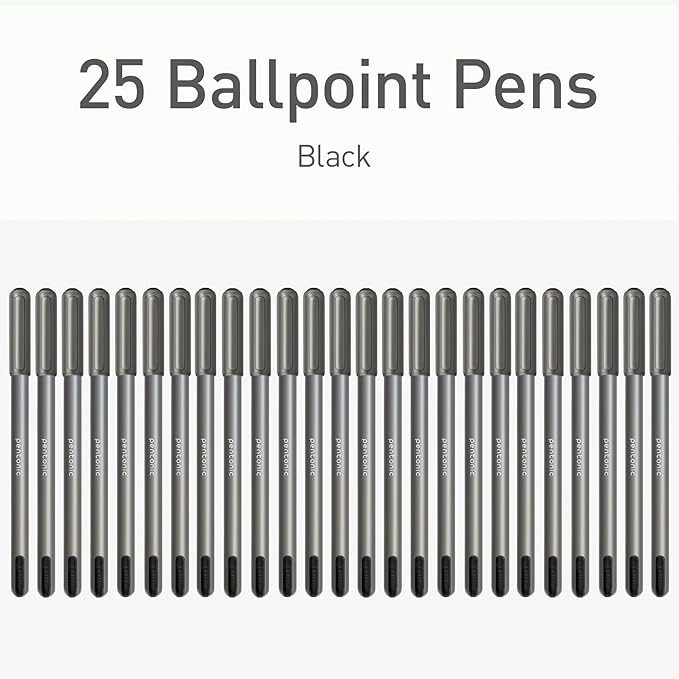 Pentonic Ballpoint Pens, 25 Count, Black Colored Ink, 1.0 mm Medium Point, Smooth Writing For Journaling & Note Taking (PEN12128)