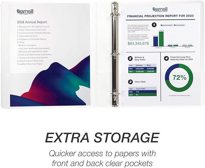 Samsill Durable 1 Inch Binder, Made in The USA, Round Ring Customizable Clear View Binder, White, 4 Pack (MP48437)