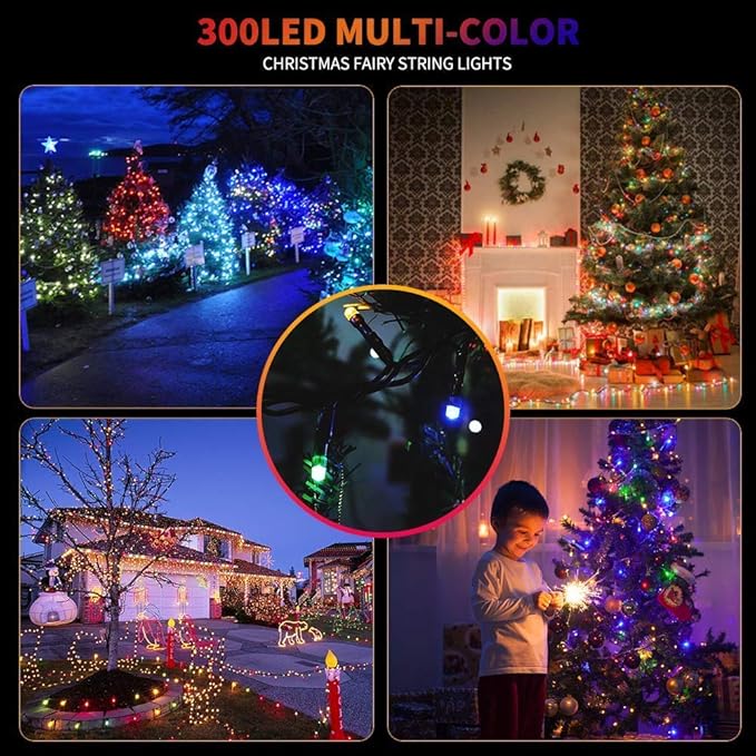 Haili 105FT 300 LED Christmas Lights Outdoor Waterproof, 8 Mode Connectable String Lights for Christmas Tree, Wedding, Party, Patio, House Christmas Decoration(Multi-Colored)