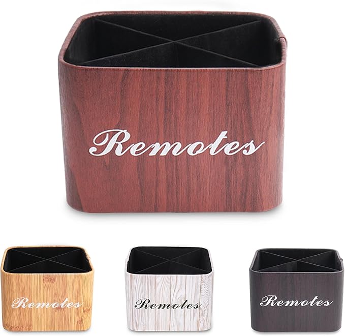 Hennaja Square Leather Art Supply Organizer,Remote Control Holder with Removable Dividers,360°Rotatable Pencil Holders,4 Compartments Organizer for Office Supplies Storage Box(1-Light Brown)