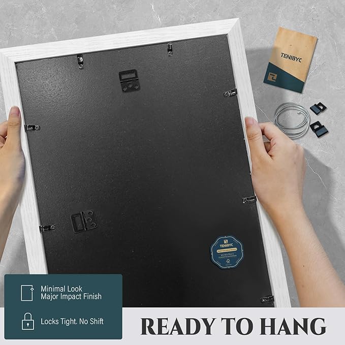 12x18 Frame Set of 4 - White, Textured Wood & HD Tempered Glass, 12x18 White Poster Frame, Vertical or Horizontal Wall Hanging - Gallery Decoration