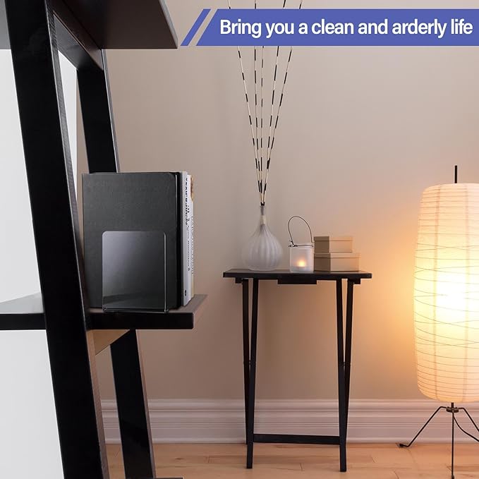 Yulejo 8 Pcs Clear Acrylic Bookends Heavy Duty Book End L Shaped Dividers Book Stopper for Shelves Office Library Home Movies Cds File