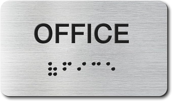 Office Signs with Raised Text & Grade 2 Braille, Brushed Aluminum/Silver Finish Easy Install with Double-Sided Tape, ADA Compliant Office Door Sign
