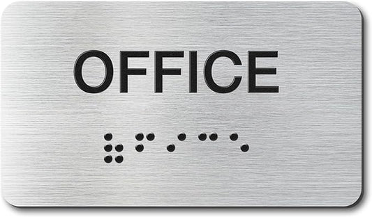 Office Signs with Raised Text & Grade 2 Braille, Brushed Aluminum/Silver Finish Easy Install with Double-Sided Tape, ADA Compliant Office Door Sign