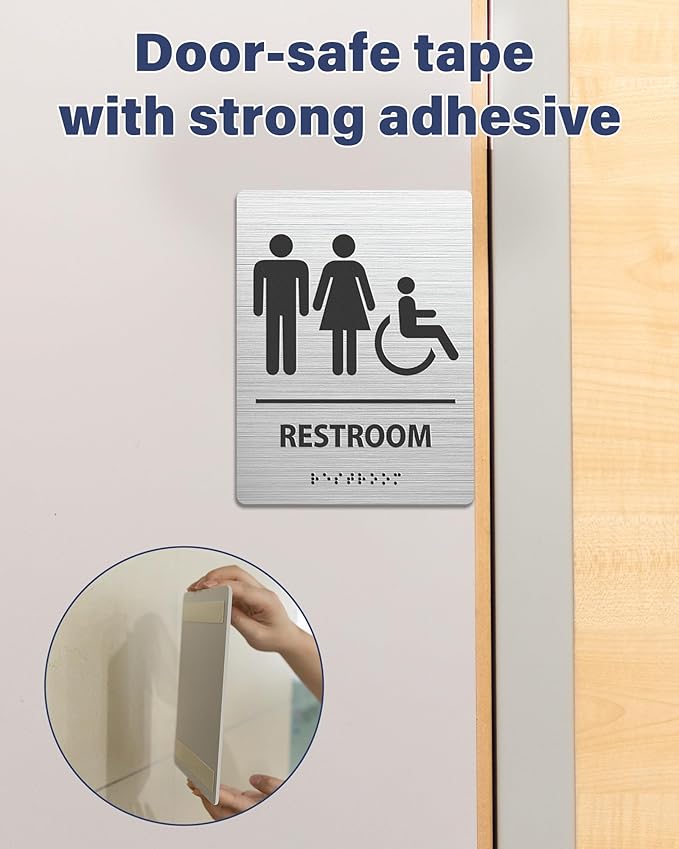 ADA-Mark Modern Restroom Sign for Business - ADA Compliant Braille Bathroom Sign with Easy Installation - 6" W x 8" H