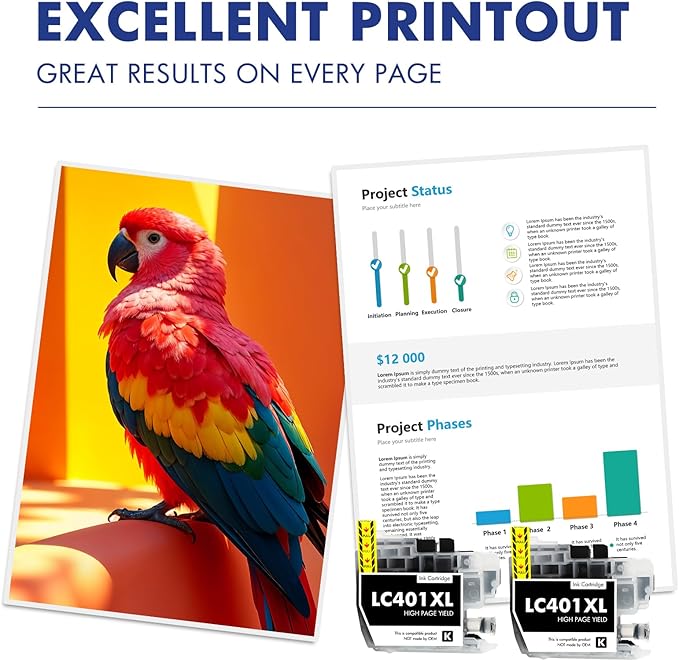 LC401XL LC401 MFC-J1010DW Black Ink Cartridges Compatible for Brother LC 401 XL MFC-J1010DW MFC-J1170DW MFC-J1012DW MFC-J1800DW MFC J1010DW Printer (High Yield, 2 Pack)