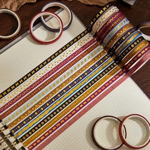 YUBX Skinny Gold Washi Tape Set Basic Foil Print Decorative Masking Tapes for Arts, DIY Crafts, Journals, Planners, Scrapbook, Wrapping (Orange of Sunset)