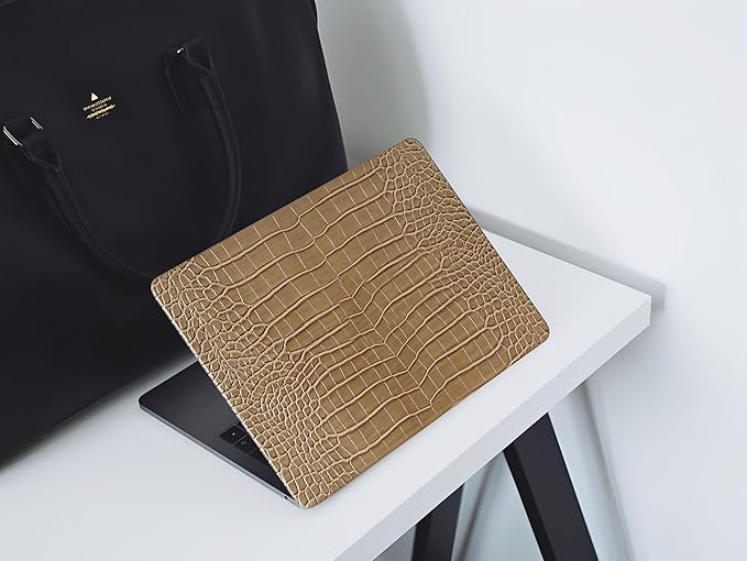 KEROM Compatible with Crocodile MacBook Air 13 Inch Case 2025-2022 M4 M3 M2 A3240 A3113 A2681, Textured Elegant Luxury Aligator Skin Snakeskin PU Leather Hardshell Case & Keyboard Cover, Brown
