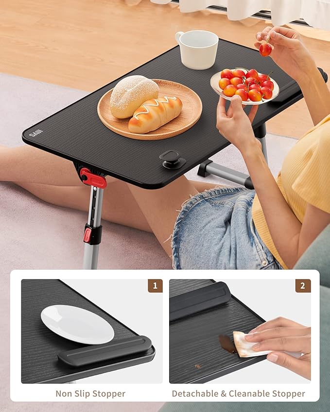 SAIJI Laptop Bed Tray Table, Adjustable Home Office Standing Desk Portable Lightweight Foldable Lap Desk for Sofa Couch Floor Working Studying Reading Writing Eating,Fit Up to 17" Laptop(Large，Black)