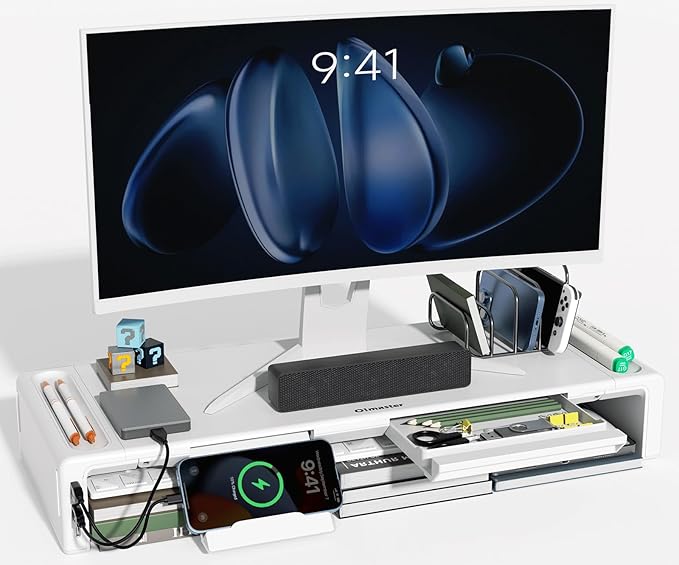 OImatser Monitor Stand Riser 3.0 USB HUB, Type-C Data Port, Foldable Computer Monitor Riser, Adjustable Length Computer Stand and Storage Drawer & Pen Slot, Phone Stand for Computer