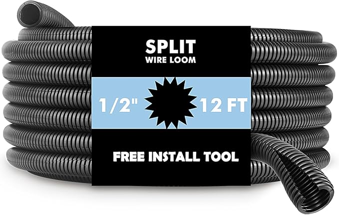 Automotive Wire Loom Flame Retardant Split Wire Loom Tubing Assortment Wiring Loom Kit Plastic Cover Electrical Covering Conduit Protective Wire Wrap Cable Sleeves Black 1/2" x 10 Ft