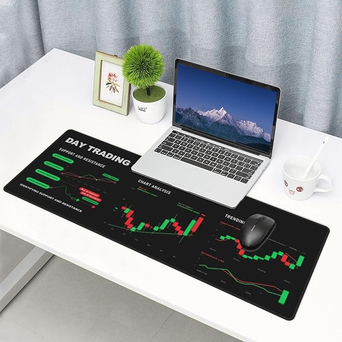 Stock Market Mouse Pad 31.5 X 11.8 Inch Big Desk Rubber Base Stitched Edges Keyboard Pad XXL Mouse Mat for Home Game and Office