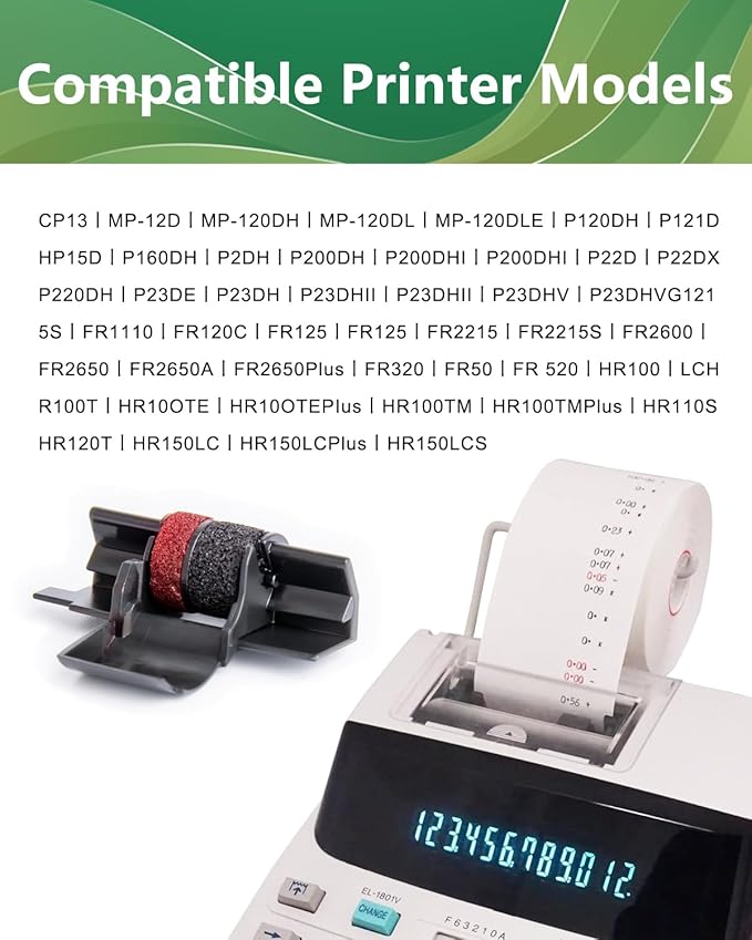 5 Packs IR40T Calculator Ink Roller Printer Ribbon IR-40T CP13 MP-12D PR-42 IR-40T, Black & Red Compatible with Casio HR-100TM HR-150TM HR-170RC, Sharp EL-1750V EL-1801V