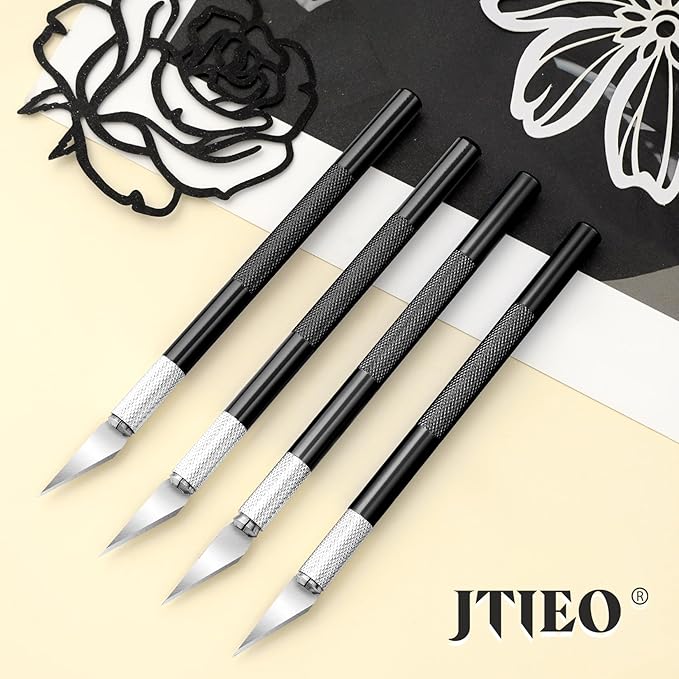 JTIEO Exacto Knife Set,74 Pack Hobby Knife with 4 Upgrade Sharp Hobby Knives and 70 Spare Exacto Knife Blades for Art,Stencil,Scrapbooking (Black)