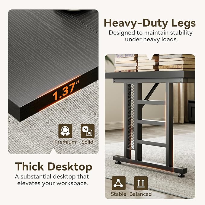 Coleshome 71 Inch Executive Desk with USB Ports, Computer Office Desk, Large Mordern Writing Table, Workstation Business Furniture for Home Office, Black