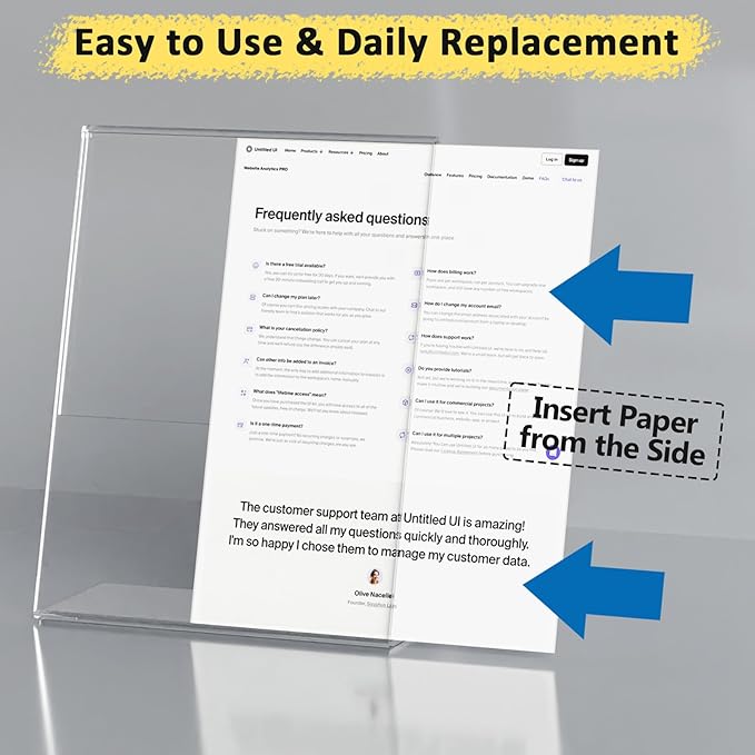 4 Pack Acrylic Sign Holder 8.5x11, Clear Plastic Slanted Back Sign Holders, Desktop Papers Menus Frame Flyer Document Holder Display Stand for Coffee Shops, Hotels, Offices, Public Spaces