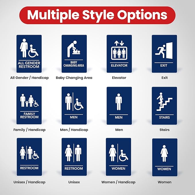 Promot Family Restroom Sign – ADA Braille Bathroom Sign for Business, Self-Adhesive, 9" x 6", Commercial Door Signage, Office Wall Decor - Blue