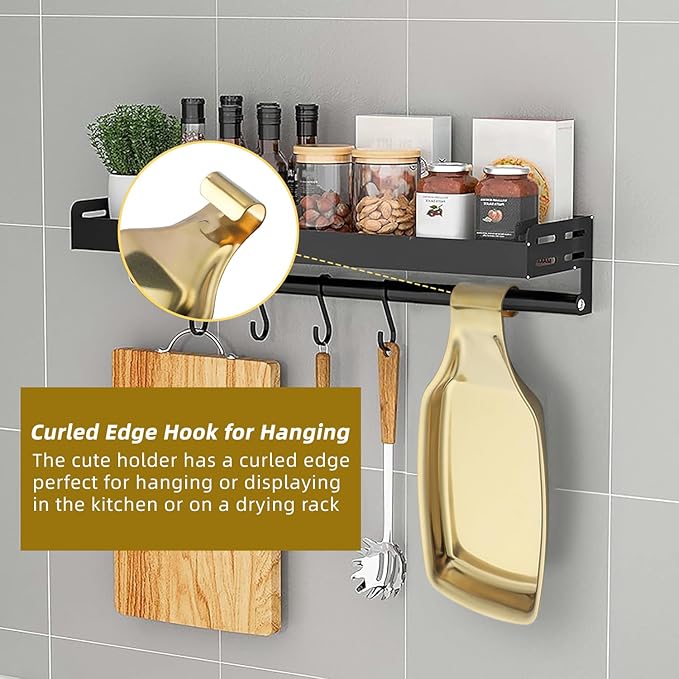 MSY BIGSUNNY Stainless Steel Utensil Tray Spoon Rest Holder for Stove Top, 2 Pack Stainless Steel Spoon Rest, Golden