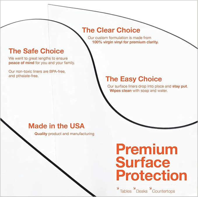 Clear Table Protector, USA Made, Safe, 32 x 63 Inch, 2mm Thick Ultra Smooth Vinyl, Large Clear Table Cover for Countertop, Custom Table Cover