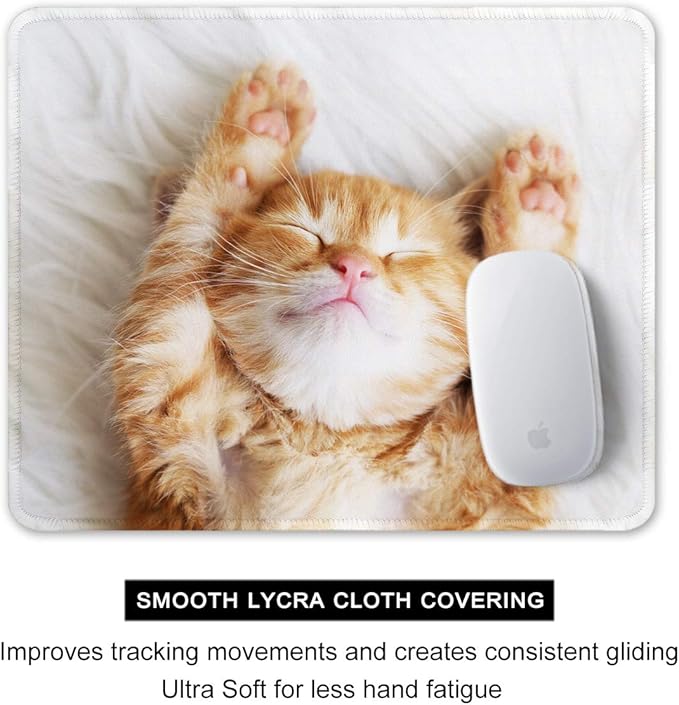 Auhoahsil Mouse Pad, 12 x 10 in Cute Cat Theme Computer Mouse Pad for Desk, Premium-Textured Non-Slip Rubber Stitched Edges Waterproof Square Mouse Mat for Gaming Work Wireless Mice, White