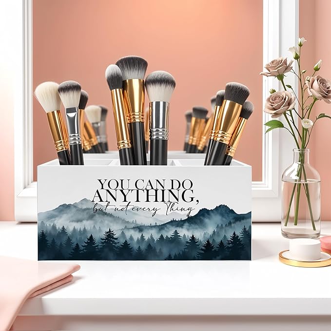 Mountains Forest Inspirational Pencil Pen Holder for Desk, You Can do Anything But Not Everything Wooden Pencil Holder Organizer for Home Office Desk Accessories, Encouragement Gifts