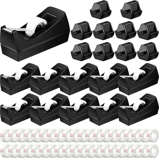 Yahenda 10 Pack Desktop Tape Dispenser Non Skid Base with Transparent Invisible Tape and Replacement Cores for Wrapping Home School Office Supplies