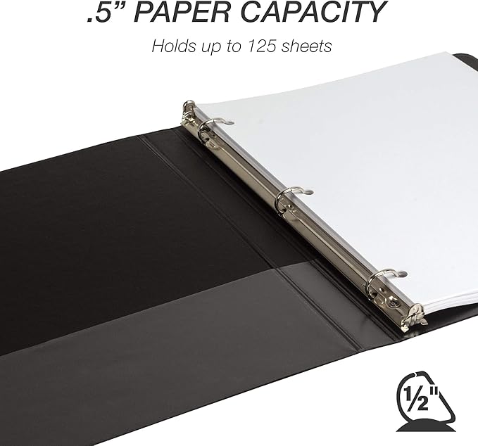 Samsill Durable 0.5 inch 3 Ring Binder, Made in USA, D Ring Binder, FSC 100% Recycled Chipboard, Black, 4 Pack