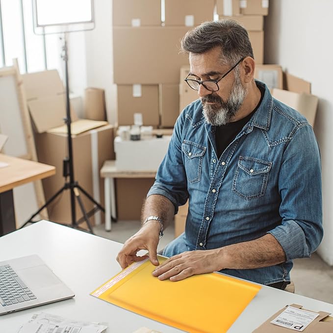 Kraft Bubble Mailers 8.5x11inch 25Pack Yellow Self-Seal Padded Envelopes Bubble Opaque Padded Mailers Shipping Bags for Small Businesses to Package and Mail Jewelry, Electronic Products