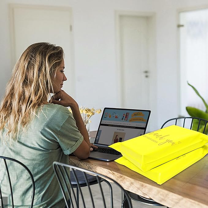 JinRuiKJ Thank You Poly Mailer 10x13 Inch 100 PCS, Shipping Bags for Clothing, Packaging Bags for Small Business, Strong Adhensive, Waterproof and Tear-Resistant Mailing Envelopes, Yellow