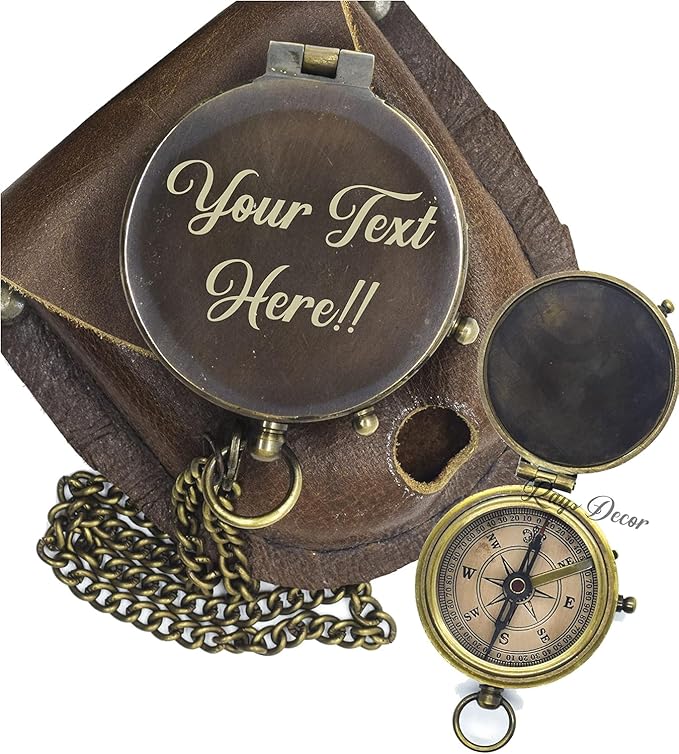 Personalized Engraved Compass Brass Metal Directional Compass with Leather Cover Gift for Husband, Personalized, Communion Gift, Gift for Him & Her, Luxury