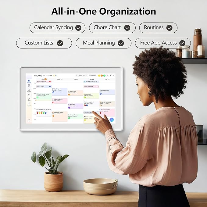 Digital Calendar, 15.6 Inch Wall Planner Electronic Calendar & Chore Chart, Smart Touchscreen Interactive Display for Family Schedules, Great for Organizing Your Routines, Wall & Desk Mountable White