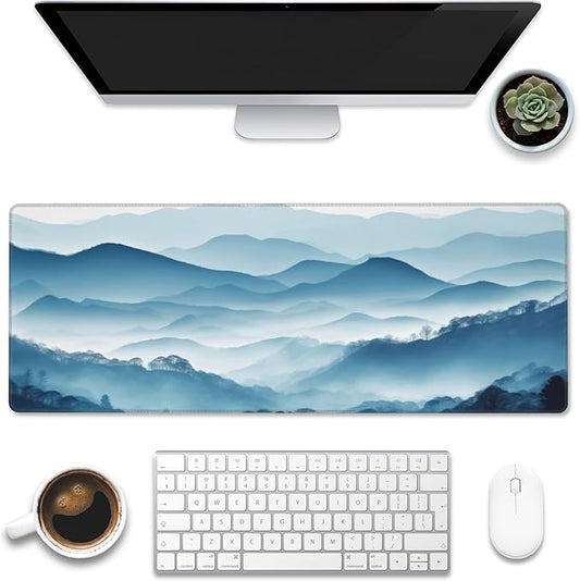 Large Gaming Mouse Pad for Desk,Mountain Desk Mat,Misty Forest Mountains Desk Pad,Extended Big Computer Keyboard Mouse Pad with Non-Slip Base and Stitched Edge,31.5"x11.8"
