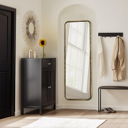 BEGINS 18" x 48" Hand-Forged Vintage Full-Length Mirror, Wall-Leaning or Wall-Mounted Design, 20mm Solid Steel Frame, 9mm Anti-Corrosion Back Panel, Suitable for Bedroom or Cloakroom