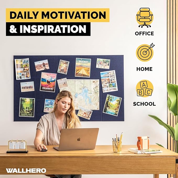 Large Cork Board Alternative | 15 Pack | Sizing Up to 59”x36”, Felt Wall Tiles, Office Wall Decor, Large Cork Boards for Walls, Corkboard, Cork Board for Office, Pin Board, Blue