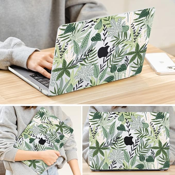 for MacBook Air 13.6 inch Case 2025 M4 A3240 2024 M3 A3113 2022 2023 A2681 M2 Chip, Crystal Plastic Pattern Hard Shell Case Cover for Mac Air 13.6 M4 2025 Touch ID, Tropical Green Leaves
