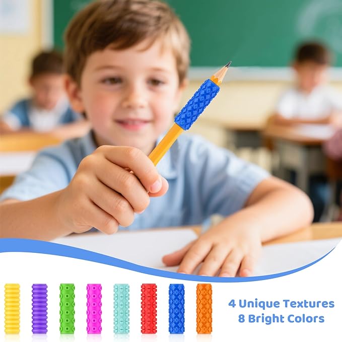 Silicone Textured Pencil Grips, Sensory Fidget Toys for Autism Kids, Writing Aid Tools ADHD Tools, 48 Packs