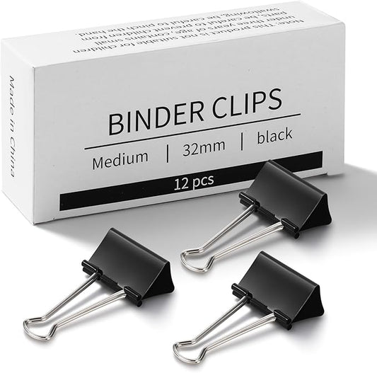 Eclirgan 1.2-Inch Medium Paper Clamp with Heavy-Duty/Rust-Resistant/Folding,96-Pack Thick Metal Binder Clip in 8 Boxes，Black Paper Clips Set for DIY/Crafts/File/Paperwork