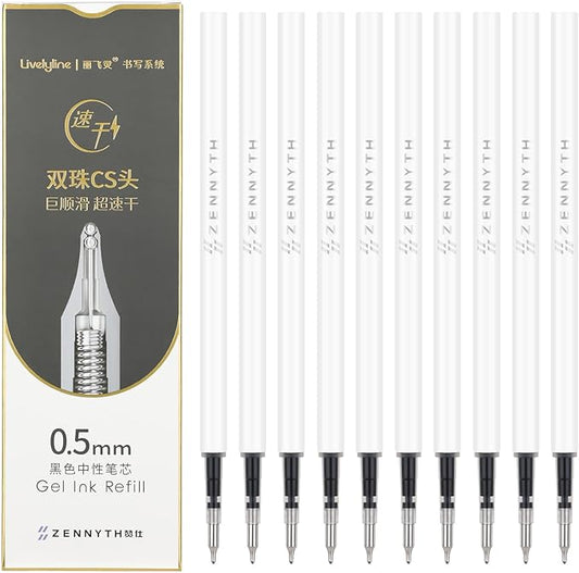 Ddaowanx 10 Pieces Gel Ink Pen Refills, Fine Point 0.5mm Tip Smooth Writing Quick Dry for Journaling Writing School Office Supplies (10 Pcs Gel Pen Refills, Black)