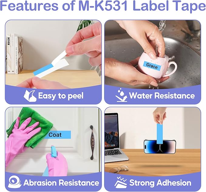 NineLeaf 4 Pack Compatible for Brother P-Touch M Tape M-K531 M-K531S MK531 M531 12mm 0.47'' Black on Blue Label Tape for PT-70BBVP PT-70BMH PT-70HK PT-70HOL PT-70HOT Label Maker