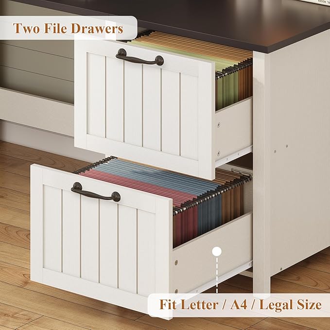 SEDETA Farmhouse 63" Executive Desk, Home Office Desk with File Drawer and Monitor Stand, Computer Desk with Drawers and Storage Cabinet, Wood Desk for Work Study Writing, White