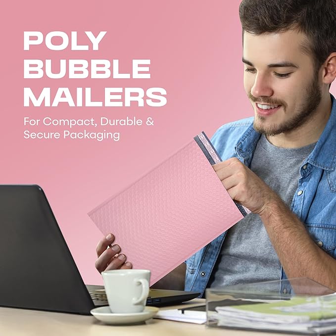 Light Pink Extra Large Poly Bubble Mailers 14.25x20 inch #7 | Self Seal Large Padded Envelopes | Air Cushioned Bubble Mailer | Usable Size 14.25x19 Lightweight Mailing Shipping Bags| 100 Pack Bulk