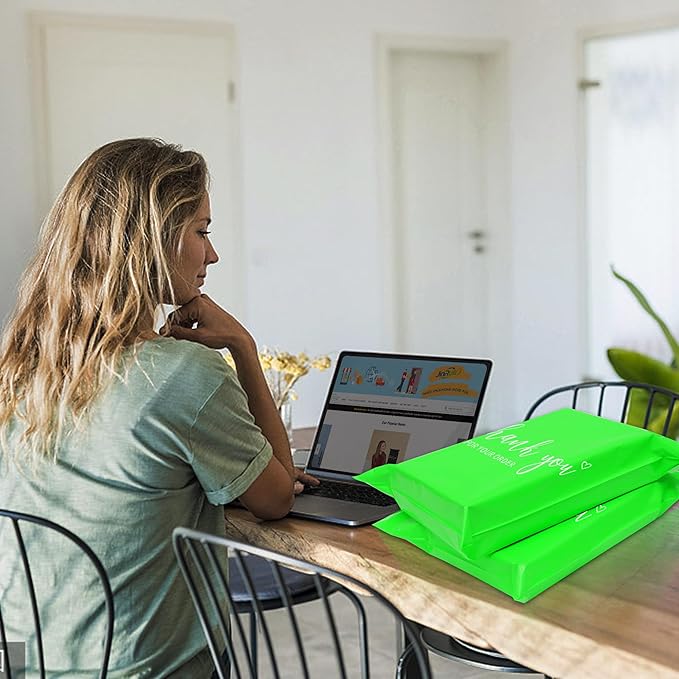 JinRuiKJ Thank You Poly Mailer 10x13 Inch 25 PCS, Shipping Bags for Clothing, Packaging Bags for Small Business, Strong Adhensive, Waterproof and Tear-Resistant Mailing Envelopes, Green