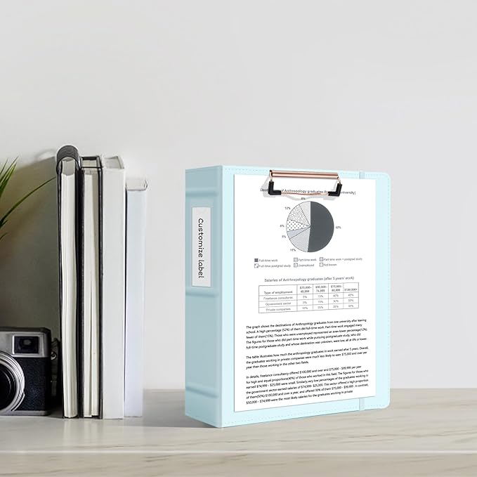 Ospelelf Mini Binder 2 Inch Small 3 Ring Vintage Leather Clipboard 5.5" x 8.5", Professional Binder Organizer Dividers with Tabs, Bule