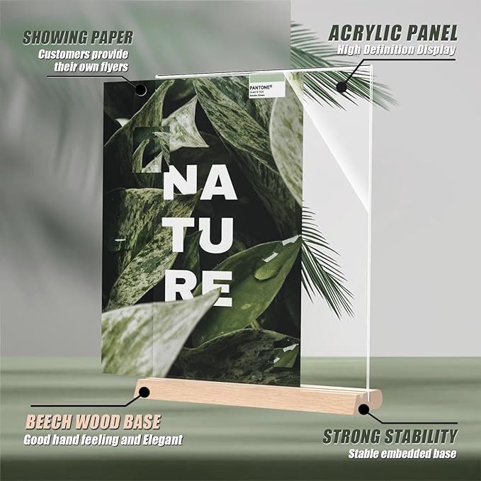 Acrylic Sign Holder 8.5 x 11 with Combined L and T-Shaped Wood Base,High Transparency Table Card Stand for Advertisements, Menu, Picture,Honor Certificates or other Flyers(3 packs)
