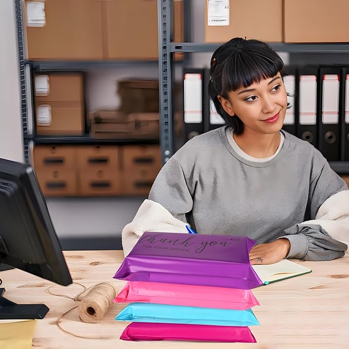 JinRuiKJ Thank You Poly Mailer - 6x9 Poly Mailers Variety Pack of 100, 25 Pcs Each Color, Strong Adhesive Shipping Bags for Clothing, Durable Thick Mailer Bags with Self Seal - Mixed Color2