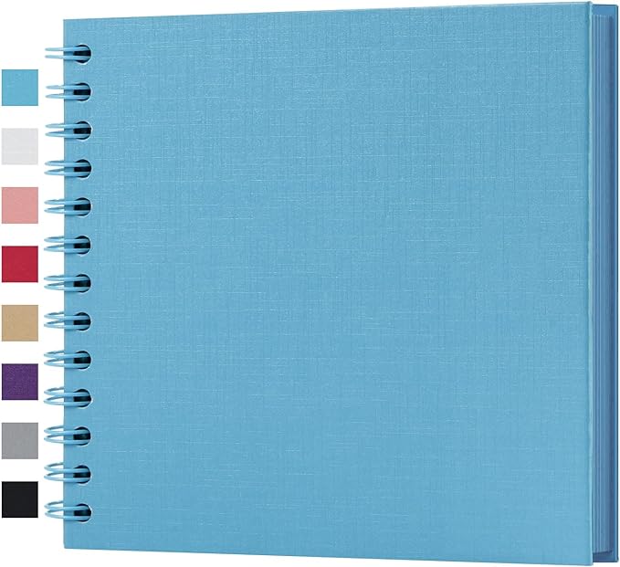 potricher 7 x 7 Inch DIY Scrapbook Album 40 Pages Hardcover Kraft Paper Scrap Book Photo Albums Memory Book for Wedding and Anniversary Family (Blue, 7 Inch)
