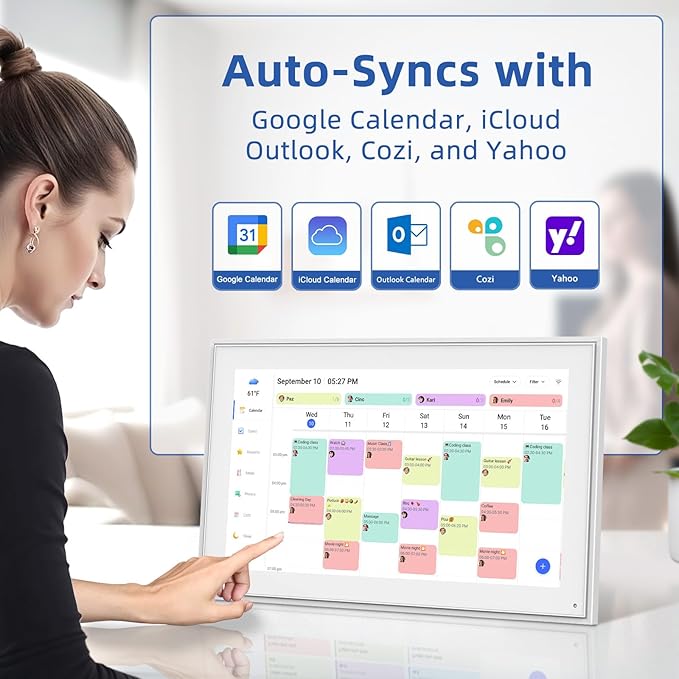 21.5 Inch Digital Calendar, Electronic Chore Chart, Smart Weekly and Monthly Planner 1920 * 1080P IPS Touchscreen Wall and Desk Calendar for Family Schedules, White